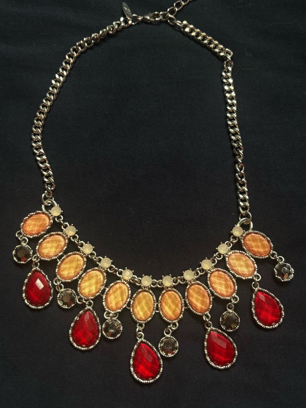NY Pink, Red, Gray Metal Bib Necklace